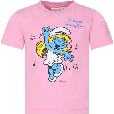 Mc2 Saint Barth Kids' Pink T-shirt For Girl With Smurfette Print