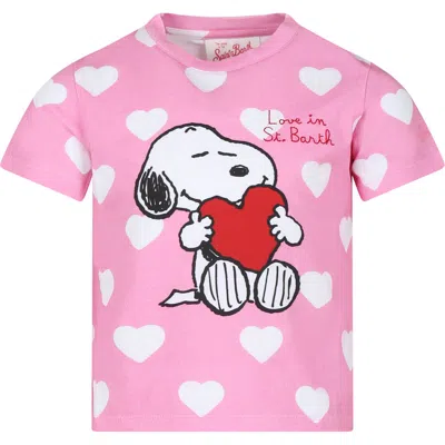 Mc2 Saint Barth Pink T-shirt For Girl With Snoopy Print And Hearts In Rosa
