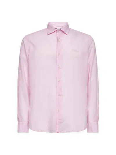 Mc2 Saint Barth Pink Voile Cotton Logo Embroidered Chemise Shirt