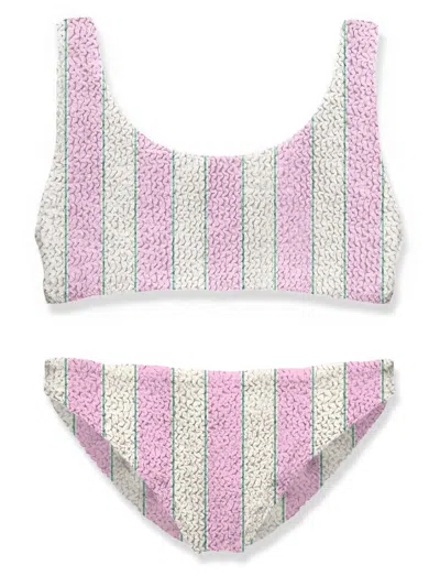 Mc2 Saint Barth Pink With Green Striped Crinkle Classic Bralette Bikini Baker In Multi