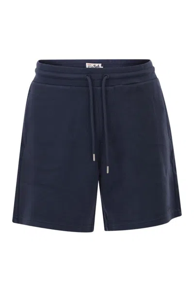 Mc2 Saint Barth Piqué Cotton Shorts With Logo In Blue