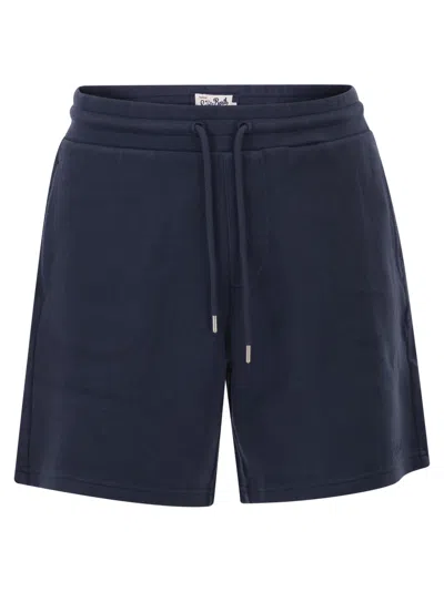 Mc2 Saint Barth Piqué Cotton Shorts With Logo In Navy
