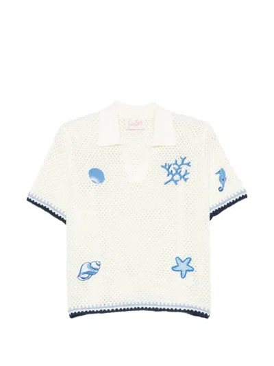 Mc2 Saint Barth Pixie Embroidered Open-knit Sweater In White