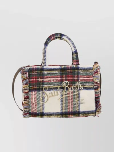 Mc2 Saint Barth Plaid Fringe Shoulder Bag With Dual Handles In Multi