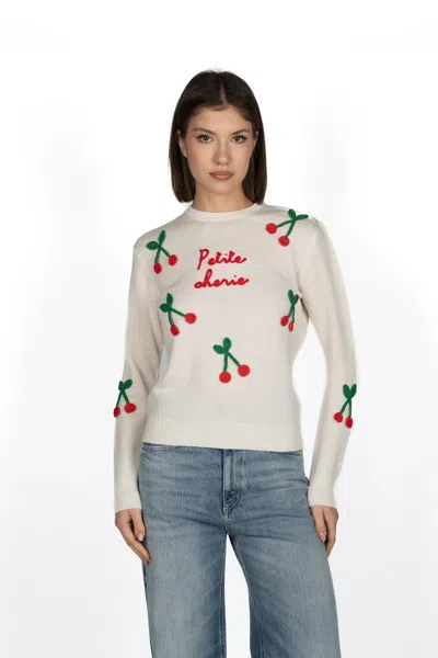 Mc2 Saint Barth Playful White Sweater With Cherry Motifs