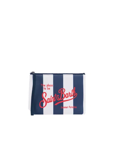 Mc2 Saint Barth Pochette Aline In Scuba Con Stampa A Righe Blu In 02311h