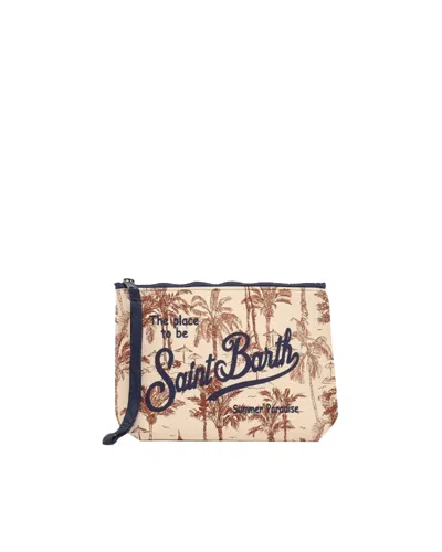 Mc2 Saint Barth Pochette Aline In Scuba Con Stampa Palme Marrone