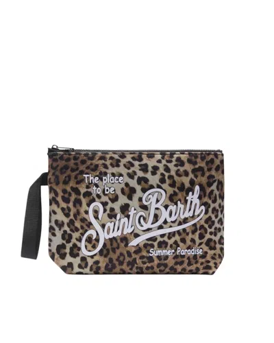Mc2 Saint Barth L Aline Leopard-print Clutch Bag In Brown