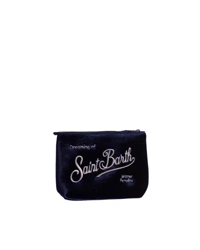 Mc2 Saint Barth Pochette Aline Velvet In Velluto Blu E Strass In Blue