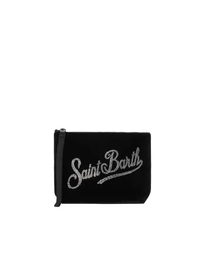 Mc2 Saint Barth Pochette Aline Velvet In Velluto Nero E Strass