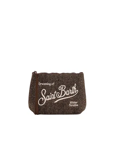 Mc2 Saint Barth Pochette Aline Wool In Misto Lana Spigato In Brown