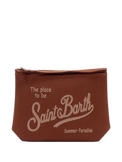 Mc2 Saint Barth Aline Logo Zip Clutch Bag In Brown