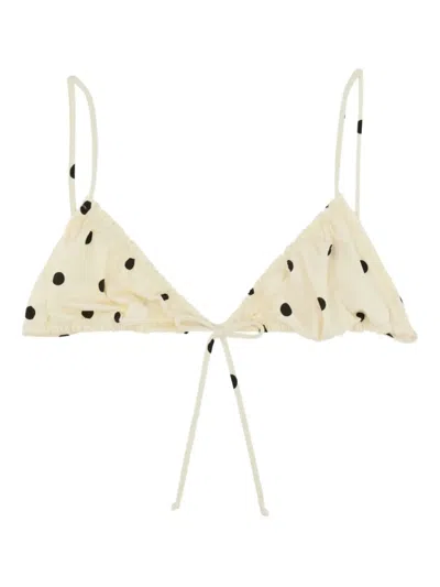 Mc2 Saint Barth Polka-dot Ruffled Bikini Top In Neutral