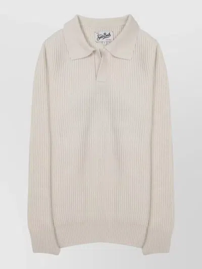 Mc2 Saint Barth Polo Dawning Striped Long Sleeves Ribbed In Neutral