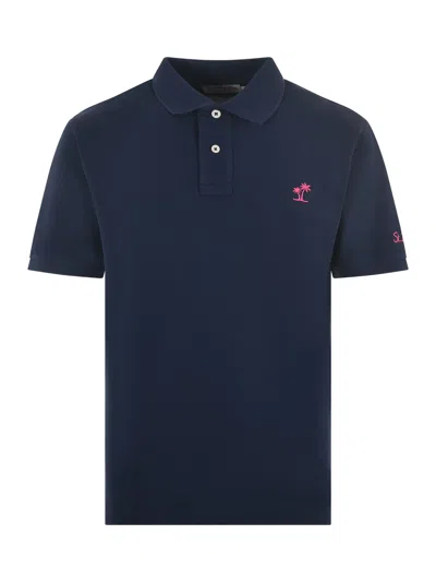 Mc2 Saint Barth Terry Cloth Polo Shirt With Logo In Blu Scuro