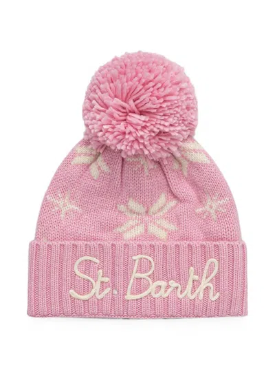 Mc2 Saint Barth Pom Pom Knit Beanie In Pink