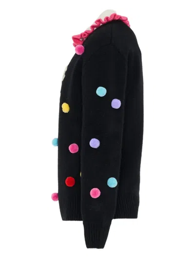 Mc2 Saint Barth Kids' Pom-pom Ruffled Sweater In Black