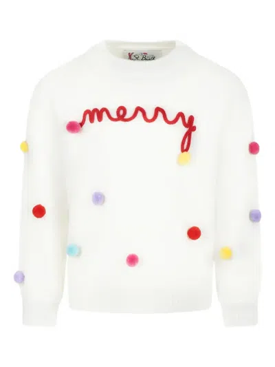 Mc2 Saint Barth Kids' Pompom-detailed Sweater In White
