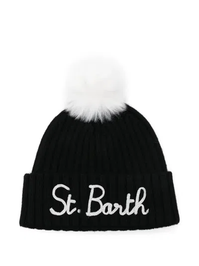 Mc2 Saint Barth Pompom Embroidered Hat In Black