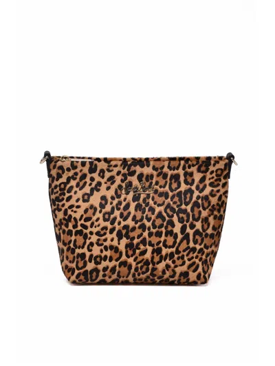 Mc2 Saint Barth Ponyhair And Leather Clutch Pouch With Zipper Closure In Brown