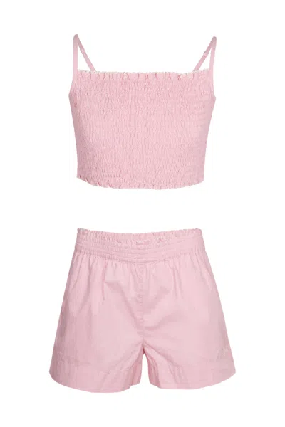 Mc2 Saint Barth Kids' Popeline Pink Top And Short Set