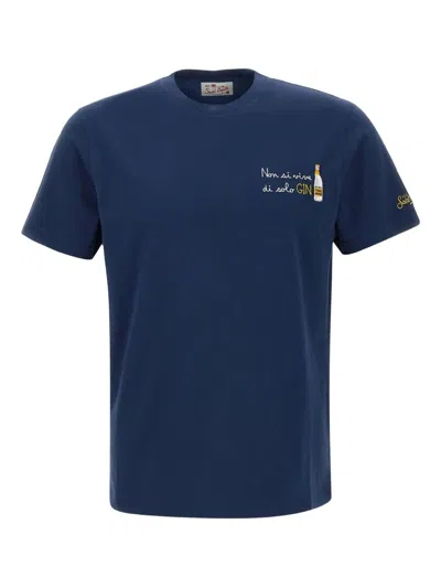 Mc2 Saint Barth Portofino Cottn T-shirt With Sta Vodka Embroidery In Blue