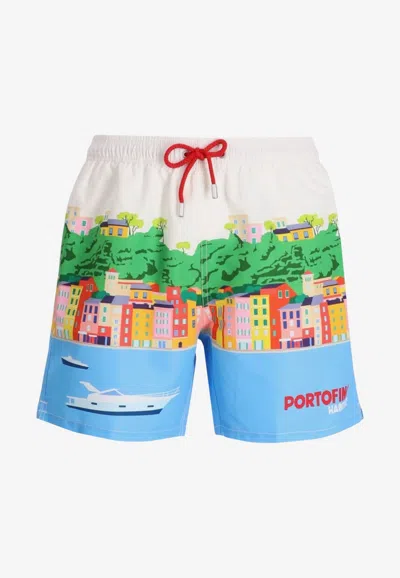 Mc2 Saint Barth Portofino Postcard Print Swim Shorts In Multi