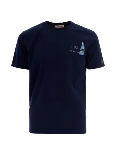 Mc2 Saint Barth Portofino Slogan-embroidered T-shirt In Blue