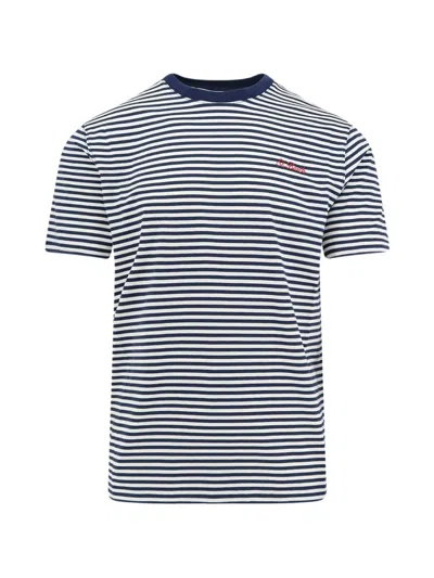 Mc2 Saint Barth Portofino Striped Embroidered-logo T-shirt In Blue