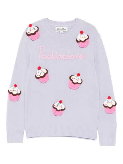 Mc2 Saint Barth Kids' Princess Cupcake Appliqué Sweater In Purple