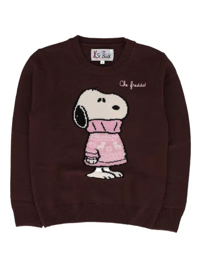Mc2 Saint Barth Princess-snoopy Freddo Sweater 18 Emb In Burgundy