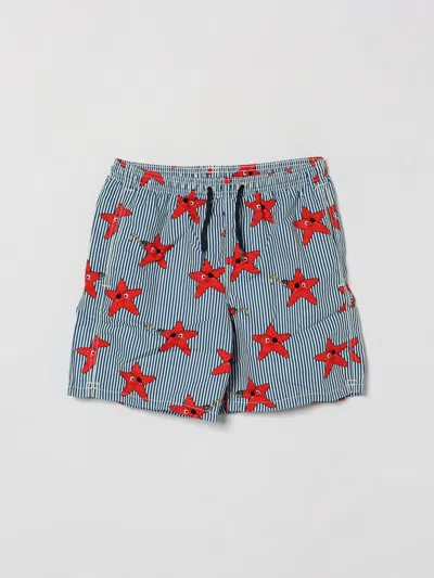 Mc2 Saint Barth Kids'  Printed Boxer Swim Trunks In Blue