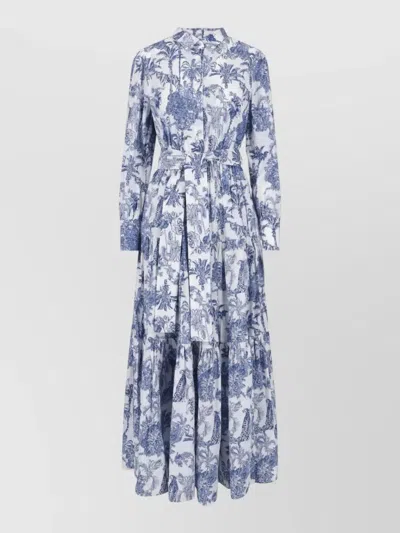 Mc2 Saint Barth Printed Dress Belted Waist Long Sleeves In Multi