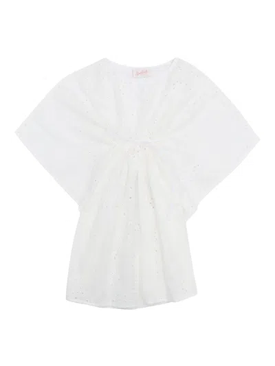 Mc2 Saint Barth Kids' Printed Kaftan Dress With Coulisse In White