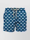 Mc2 Saint Barth Printed Mid-length Swim Shorts With Elastic Waistband And Side Pockets In Blue