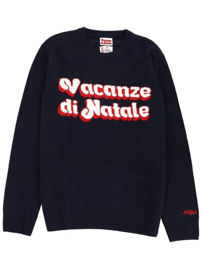 Mc2 Saint Barth Vacanze Di Natale Logo Jacquard Jumper In Blue