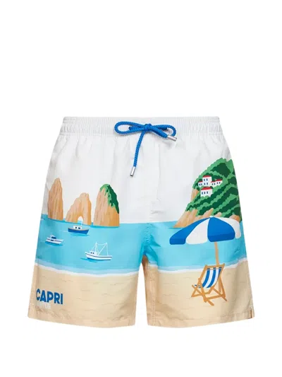 Mc2 Saint Barth Beach Print Shorts Elastic Waistband Pockets In Multi