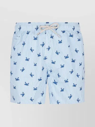 Mc2 Saint Barth Printed Swim Trunks With Pocket And Buttons In Blue