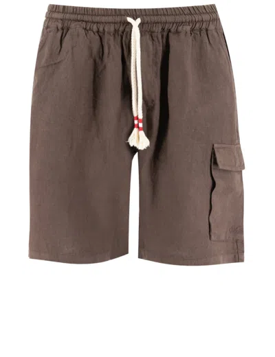 Mc2 Saint Barth Pure Linen Bermuda Shorts In Brown