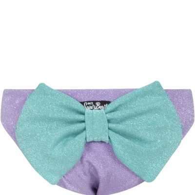 Mc2 Saint Barth Kids' Purple Swim Briefs For Girl With Bow In Violet