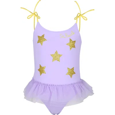 Mc2 Saint Barth Kids' Purple Swimsuit For Girl With Stars In Violet