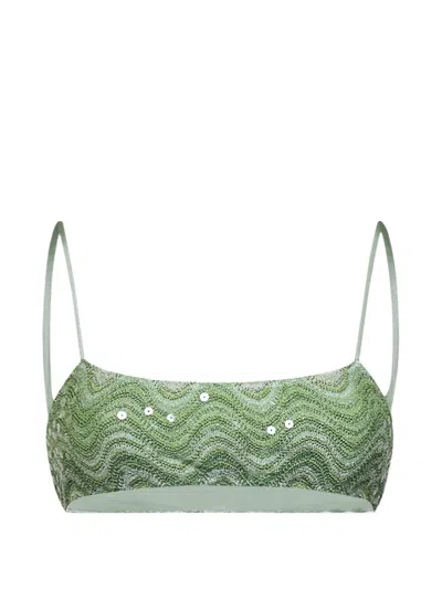 Mc2 Saint Barth Green Sequin Rachel Wave Knit Sadie Bralette Bikini Top