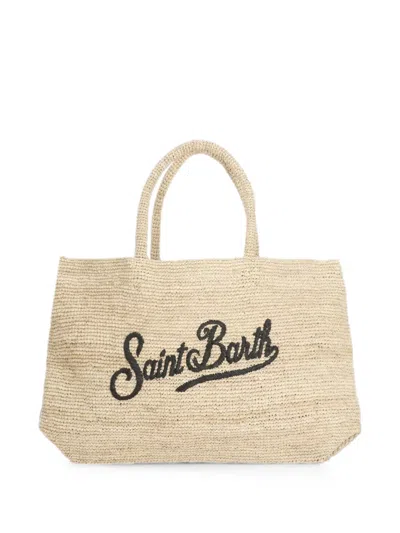 Mc2 Saint Barth Raffia Beach Embroidered Tote Bag In Brown