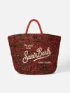 Mc2 Saint Barth Raffia Black And Orange Bag With Front Embroidery In Orange