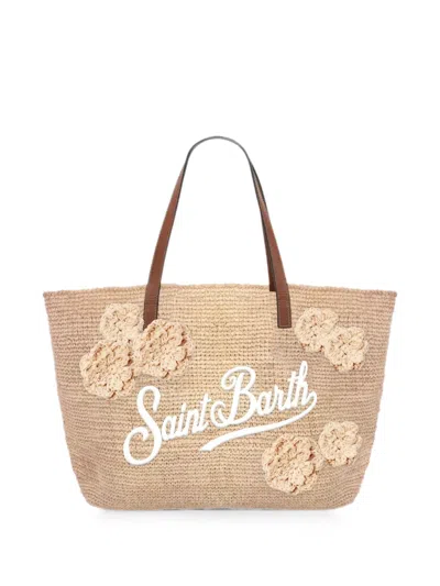 Mc2 Saint Barth Raffia City Floral-appliqué Shoulder Bag In Blue