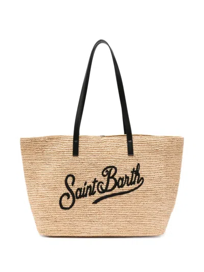 Mc2 Saint Barth Raffia City Logo-embroidered Tote Bag In Neutral