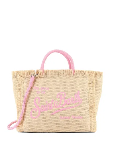 Mc2 Saint Barth Raffia Frayed Beach Bag In Orange