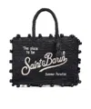 Mc2 Saint Barth Rectangular Raffia Handbag With Beaded Edges In Black