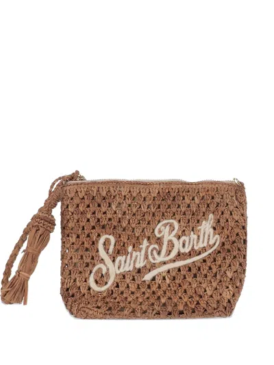 Mc2 Saint Barth Raffia Perforated Logo-lettering Clutch Bag In Purple