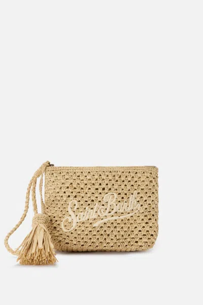 Mc2 Saint Barth Raffia Pouch With Embroidered Logo